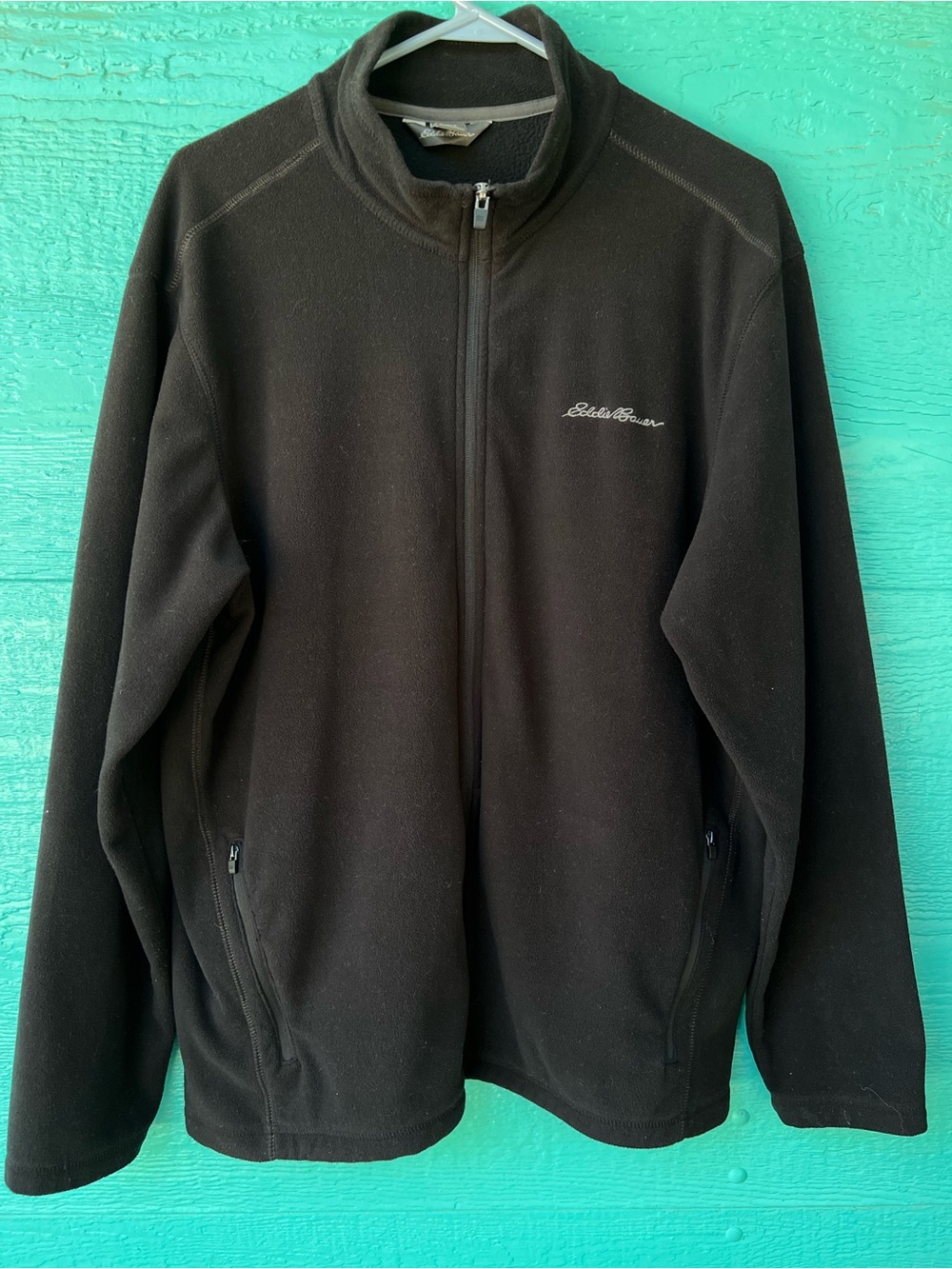 Eddie Bauer Men’s Black Lightweight Fleece Full Zip Jacket Size LARGE